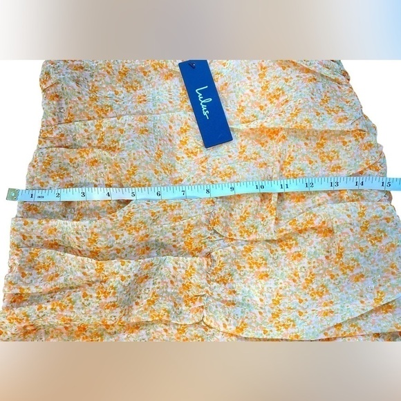 🆕Lulus - Ruche Toward Spring Orange Floral Print Ruched Mini Skirt - Picture 9 of 10